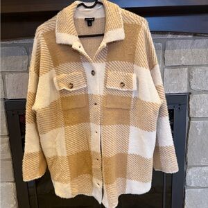 Torrid Tan and Cream Checkered Teddy Jacket